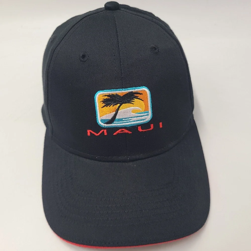 Maui Hat Strapback Hawaiian Headwear Black Red Hawaii Palm Tree Beach Logo Men